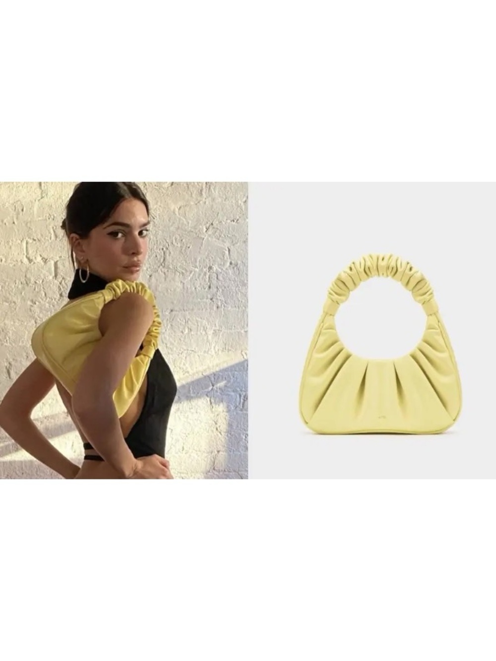 JW Pei Gabbi Ruched Hobo Handbag in Butter Yellow 9.6”W x 4.7”H x 2.4”D